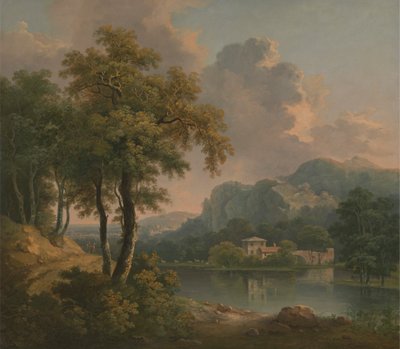 Skogkledd kupert landskap av Abraham Pether