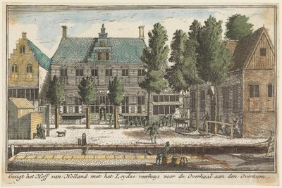 Utsikt over Hollands hoff med Leidens fergehus før overfarten ved Overtoom av Abraham Rademaker
