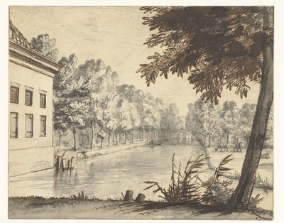Utsikt over en kanal med en eiendom av Abraham Rutgers (attributed to)