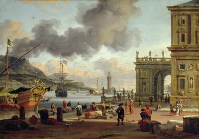 En havnescene ved Middelhavet av Abraham Storck