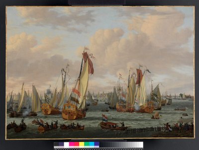 En marin sham-kamp på Y før Amsterdam, før 1710 av Abraham Storck