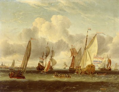 Frakt på IJ ved havnen i Amsterdam av Abraham Storck