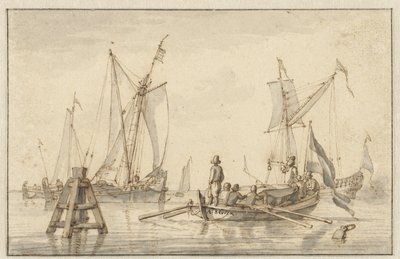 Stillehavet med noen båter av Abraham Storck
