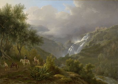 Kaskadene i Tivoli, med en storm som nærmer seg, 1824 av Abraham Teerlink