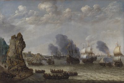 En kamp nær en kyst mellom spanjoler og nedlandende nederlendere av Abraham Willaerts