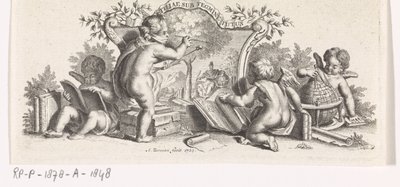 Fire putti studerer og maler av Abraham Zeeman