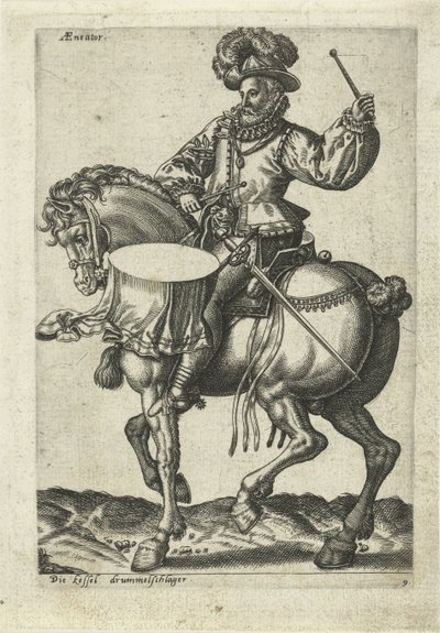 Tysk tromme til hest av Abraham de Bruyn (attributed to)