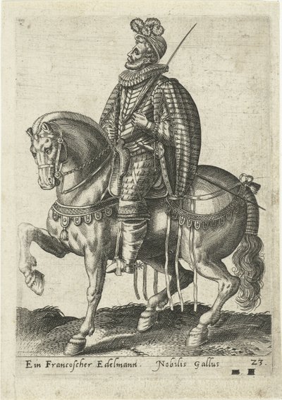 Fransk adelsmann til hest av Abraham de Bruyn (attributed to)