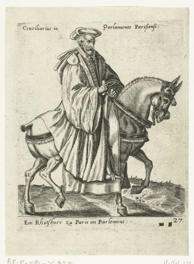 Fransk rådmann til hest av Abraham de Bruyn (attributed to)