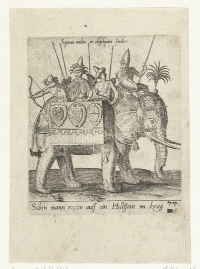 Indianere på en krigerelefant av Abraham de Bruyn (attributed to)