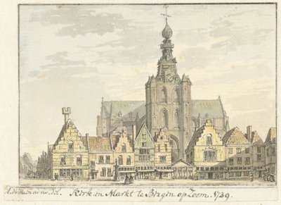 Kirke og marked i Bergen op Zoom av Abraham de Haen (II)