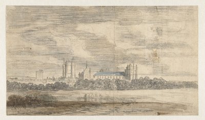 Utsikt over Château de Vincennes, bak en rad med trær av Abraham de Verwer