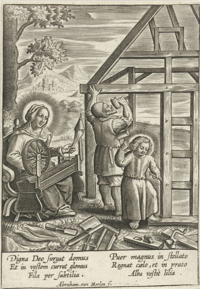Kristus hjelper Josef med å bygge et hus av Abraham van Merlen