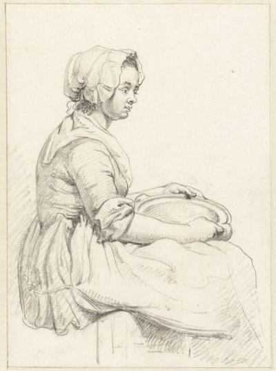 Sittende kvinne med en tallerken på fanget, til høyre av Abraham van Strij (I)