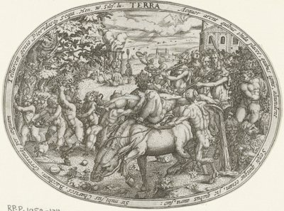 Triumfprosesjon av Bacchus og Silenus: Elementet Jorden Terra (tittel på objekt) The Four Elements (serietittel) av Abraham van den Hecken