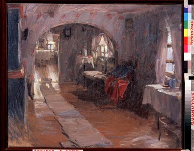 I et landsted. Maleri av Abram Yefimovich Arkhipov (1862-1930). Olje på lerret, 71,5 x 88 cm av Abram Efimovich Arkhipov