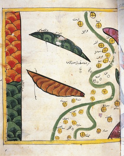 Kart over Nildeltaet og to oaser (vellum) av Abu Muhammad Al Idrisi or Edrisi
