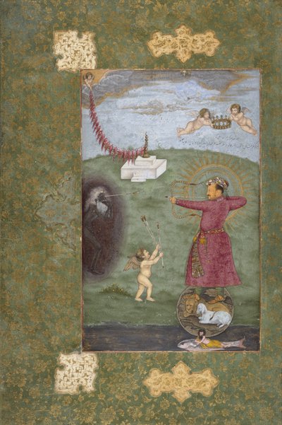 Emperor Jahangir Triumphing Over Poverty, ca. 1620-25 (ugjennomsiktig akvarell, gull og blekk på papir) av Abul Hasan