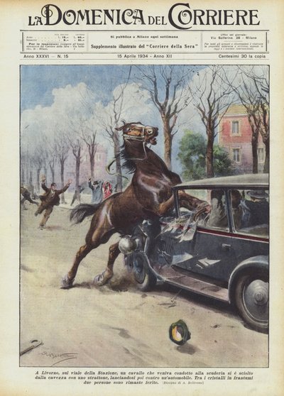I Livorno, på Viale della Stazione, har en hest som ble ført til stallen smeltet? av Achille Beltrame