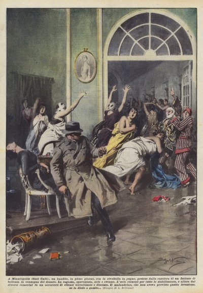 I Minneapolis (USA), en banditt, midt på lyse dagen, med en revolver i hånden? av Achille Beltrame