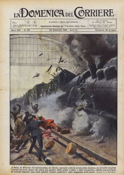 I Saitz, i Moravia (Tsjekkoslovakia), en direkte, inn under baldakinen til stasjonen? av Achille Beltrame