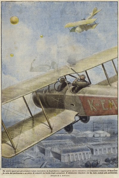 En bevæpnet mann i et fly som skyter ballonger over England av Achille Beltrame