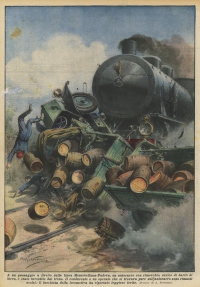 Ved en planovergang på Montebelluna-Padua-linjen, en lastebil med tilhenger? av Achille Beltrame