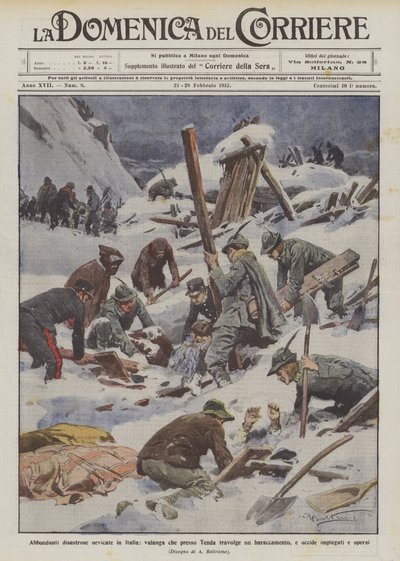 Rikelig katastrofalt snøfall i Italia, et snøskred som overvelder en brakke nær Tenda? av Achille Beltrame