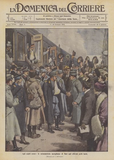 Til de heroiske gjestene, Baris entusiastiske velkomst til de sårede serbiske offiserene av Achille Beltrame
