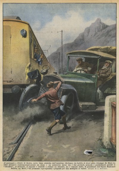 Ved Sedico planovergang, på kraftlinjen Agordino (Belluno), et bord? av Achille Beltrame