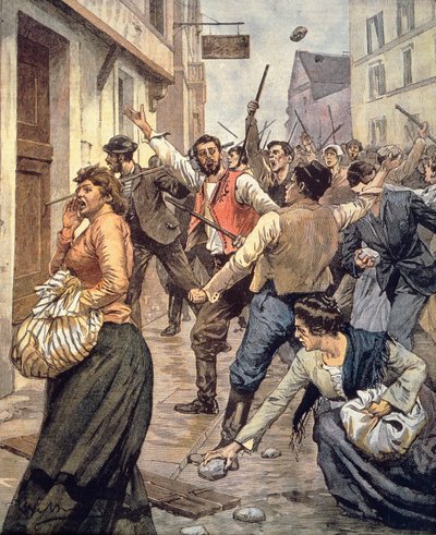Anti-Semitic riots in Moravia, Achille Beltrame (1871-1945), from La domenica del Corriere, November 12   1422754   no       norwegian Successfully Translated  Original: Juda en Tamar Landschappen met bijbelse en mythologische scènes (series title) Transla av Achille Beltrame