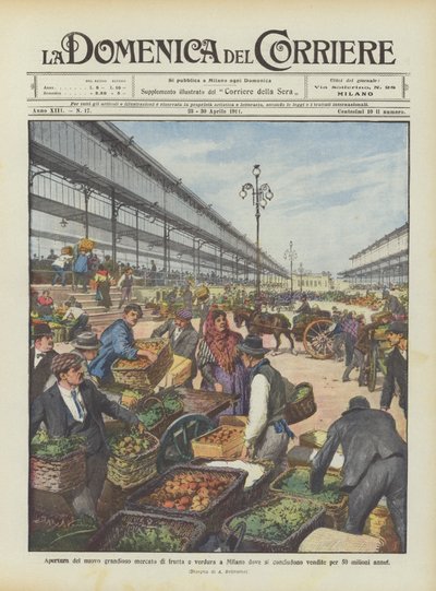 Åpning av det nye grandiose frukt- og grønnsaksmarkedet i Milano hvor salget på 50 millioner annulleres av Achille Beltrame