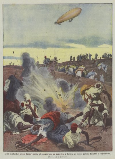 Arabere bombet nær Zanzur mens de forberedte seg på å ta imot en av ballongene våre med et skudd? av Achille Beltrame