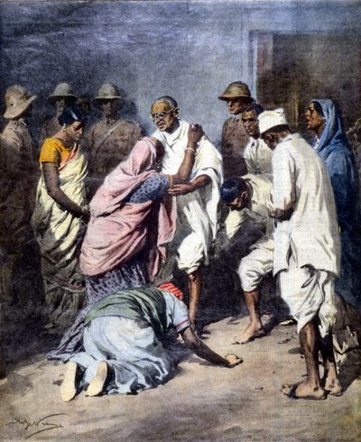 Arrestasjon av Mahatma Gandhi (1869 - 1948). Jeg vil. av Achille Beltrame. Kurerens søndag. 1932 av Achille Beltrame