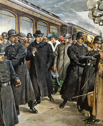 Ankomst av den italienske komponisten Pietro Mascagni (1863-1945) til New York av Achille Beltrame