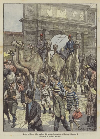 Ankomst til Milano av stallen til den berømte keiseren av Sahara, James I av Achille Beltrame
