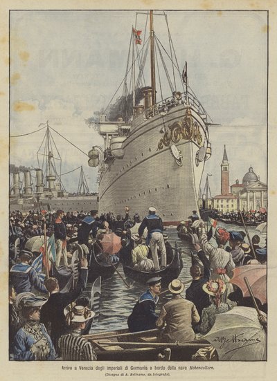 Ankomst til Venezia av keiser i Tyskland ombord på Hohenzollern-skipet av Achille Beltrame
