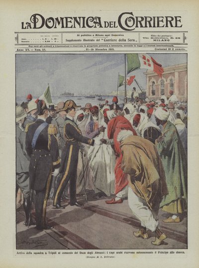 Ankomst av teamet i Tripoli under kommando av hertugen av Abruzzi, mottar de arabiske lederne? av Achille Beltrame