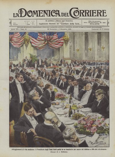 Holdninger i det moderne liv, taler presidenten i USA på en bankett ved hjelp av? av Achille Beltrame