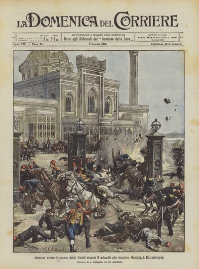 Angrep på Sultan Abdul Hamid under selamlik ved Hamidie-moskeen i Konstantinopel av Achille Beltrame