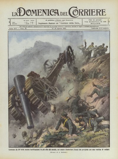Kanon fra 149 av festningsverkene våre, de høyeste i verden, på Mount Chaberton? av Achille Beltrame