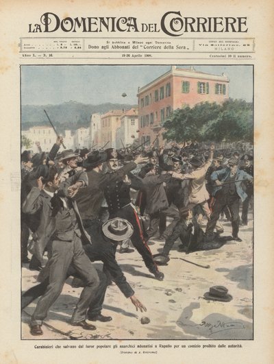 Carabinieri som reddet anarkistene som samlet seg i Rapallo for en demonstrasjon forbudt av myndighetene fra folkelig raseri av Achille Beltrame