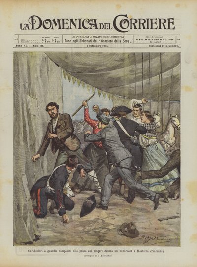 Carabinieri og landsvakter som kjemper med sigøynere i en shanty i Mortizza (Piacenza) av Achille Beltrame