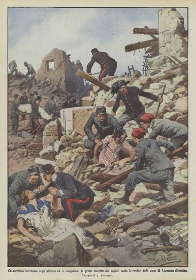 Katastrofale jordskjelv i Abruzzi og Campania, de første letingene etter de begravd under ruinene? av Achille Beltrame