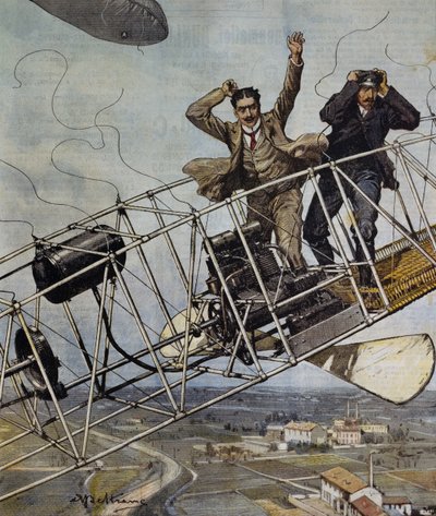 Katastrofe av luftskipet De Bradski nær Paris, Frankrike, illustrasjon av Achille Beltrame for La Domenica del Corriere, 26. oktober av Achille Beltrame