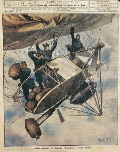 Katastrofe av luftskipet Republique nær Moulins, Frankrike, illustrasjon av Achille Beltrame fra La Domenica del Corriere, 3.-10. oktober av Achille Beltrame
