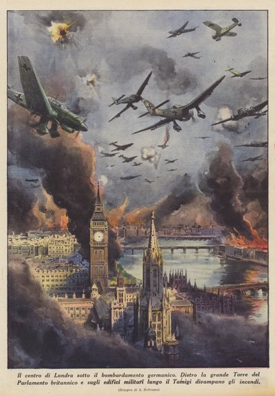 London sentrum under den germanske bombingen (Colour Litho) av Achille Beltrame