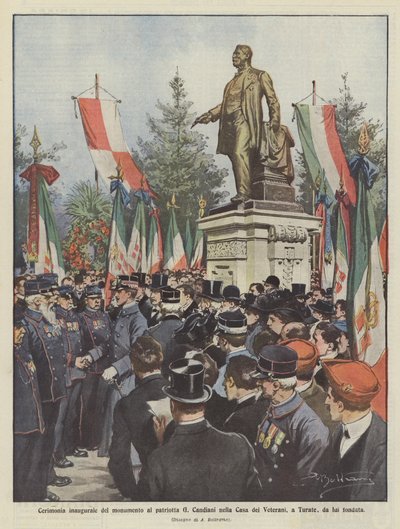Innvielsesseremoni for monumentet til patriot G Candiani i Casa dei Veterani, i Turate, som han grunnla av Achille Beltrame