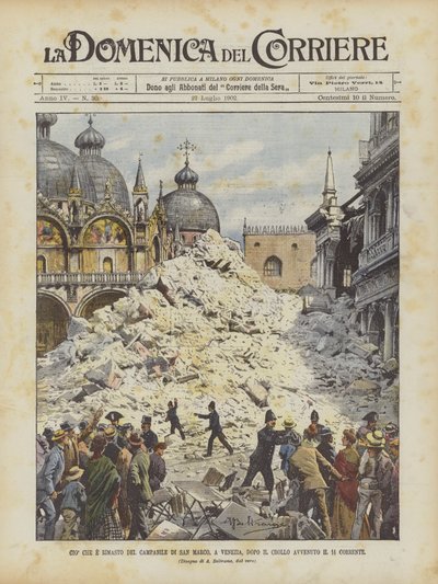 Det som er igjen av Campanile di San Marco, i Venezia, etter kollapsen som skjedde den 14. av Achille Beltrame