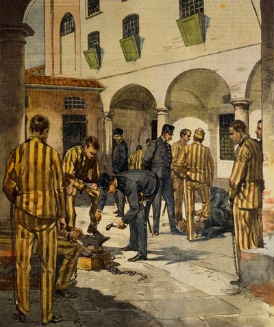 Sivile reformer: avskaffelse av lenker i Italias fengsler, av Achille Beltrame (1871-1945), fra La Domenica del Corriere, 3. oktober 1902 av Achille Beltrame